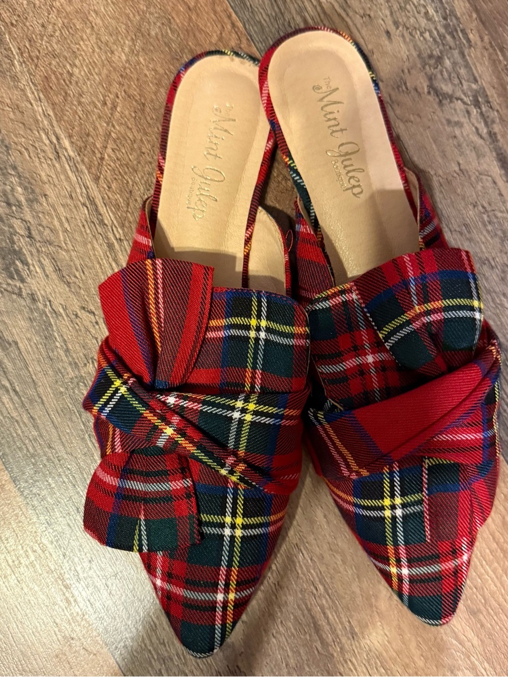 The Mint Julep Co. Red Plaid Pointed Bow Mule